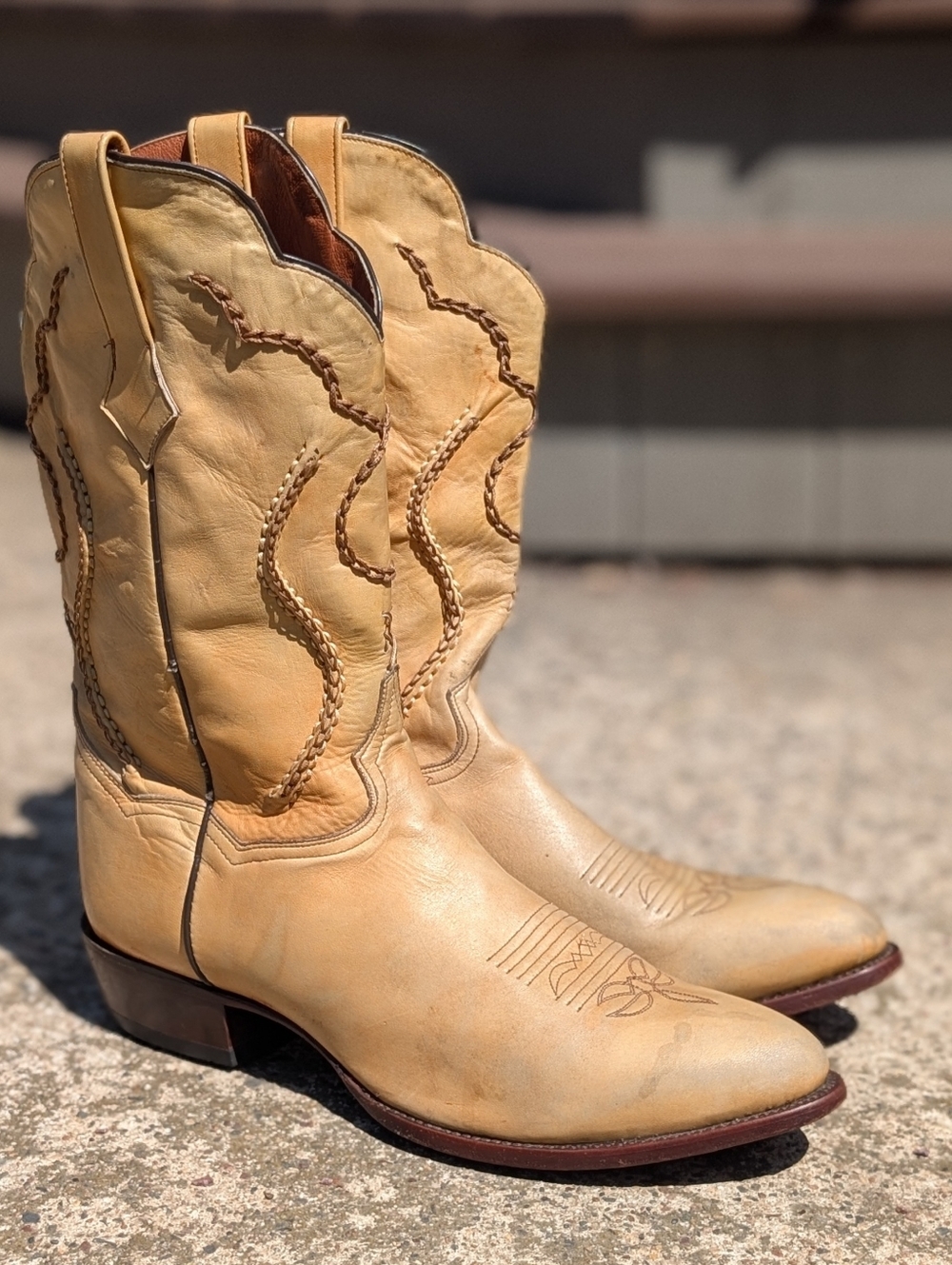Dan Post Palamino Tan Leather Western Cowboy Boots Size 13 Men's Stitched Design